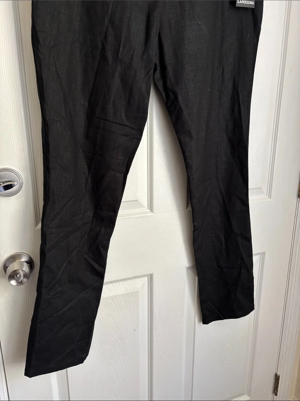 New NWT LANZZINO Mens Black Linen blend Dress Pants Classic Straight Fit Size 38